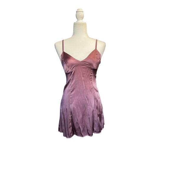 Chansonette 95% Silk Slip Dress Babydoll Top Mauve Adjustable Straps Side Zip - Picture 2 of 8